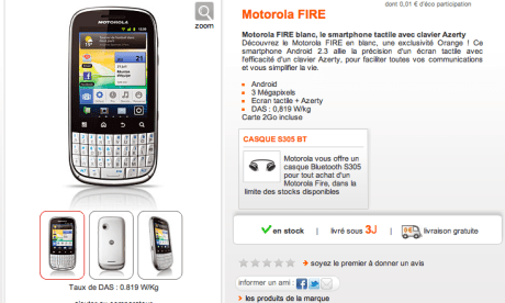 Le Motorola Fire est maintenant disponible chez Orange