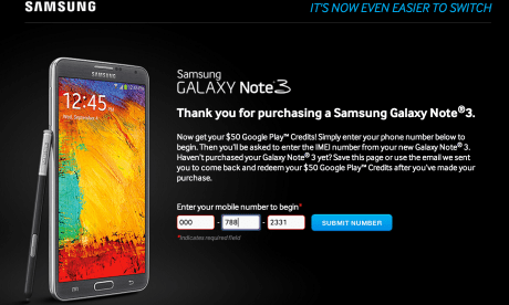 Galaxy Note 3 : 50 dollars de carte cadeau sur le Google Play...