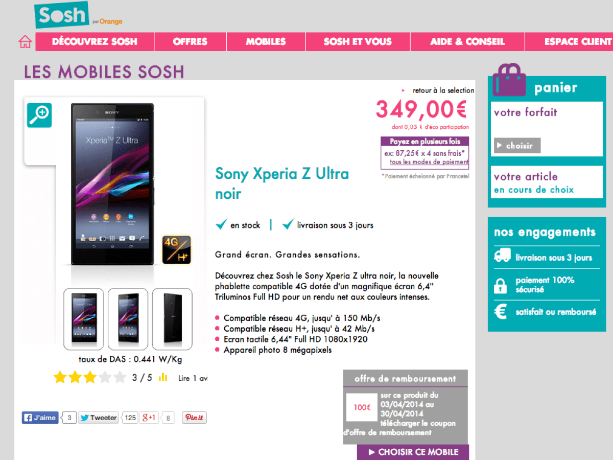 Bon plan : Sony Xperia Z Ultra à 249 euros