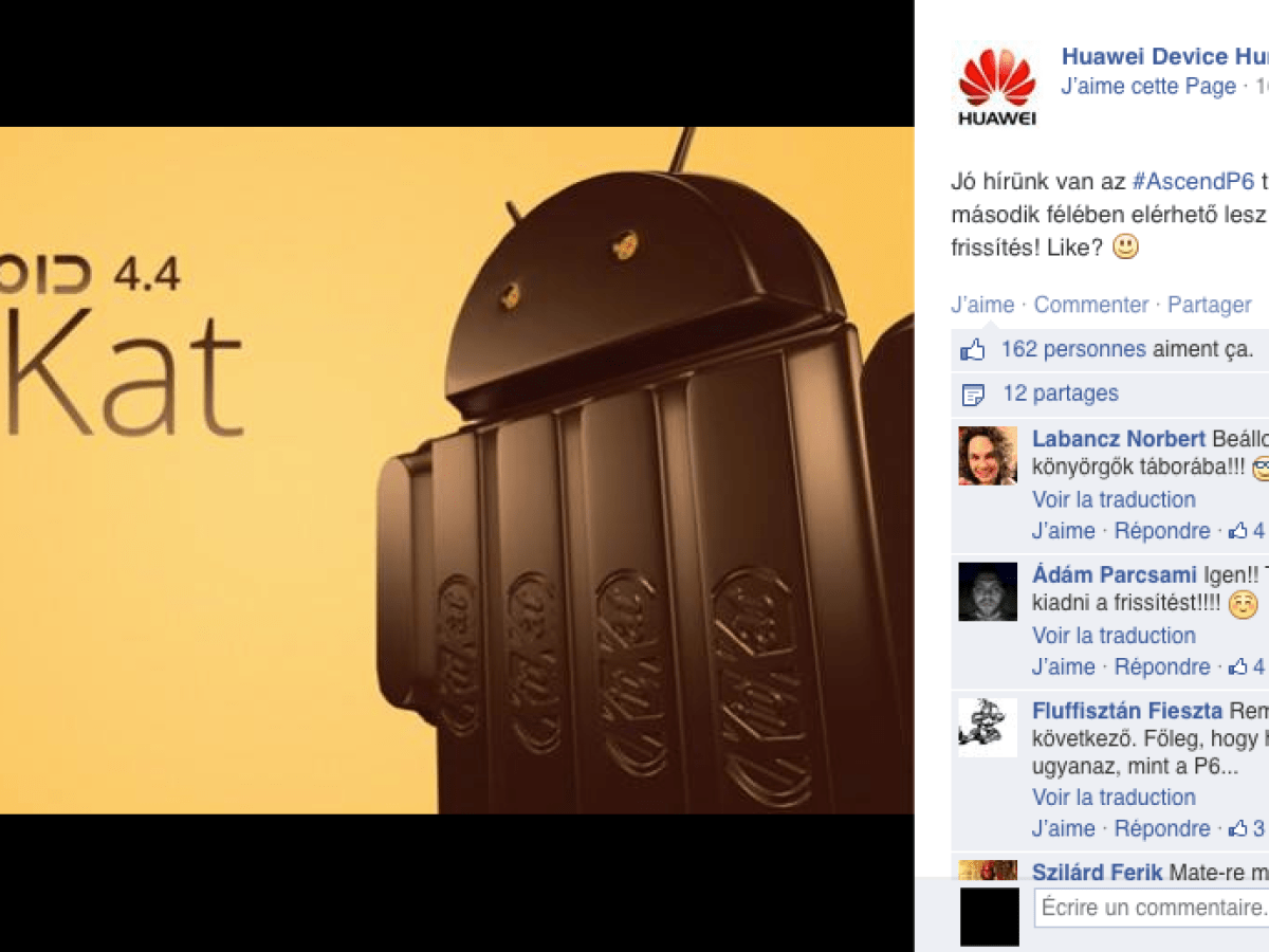 Le Huawei Ascend P6 passera à KitKat en mai