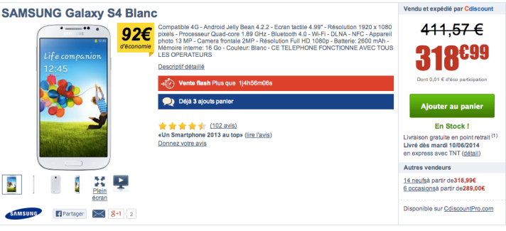 Bon plan : Samsung Galaxy S4 à 319 euros chez Cdiscount