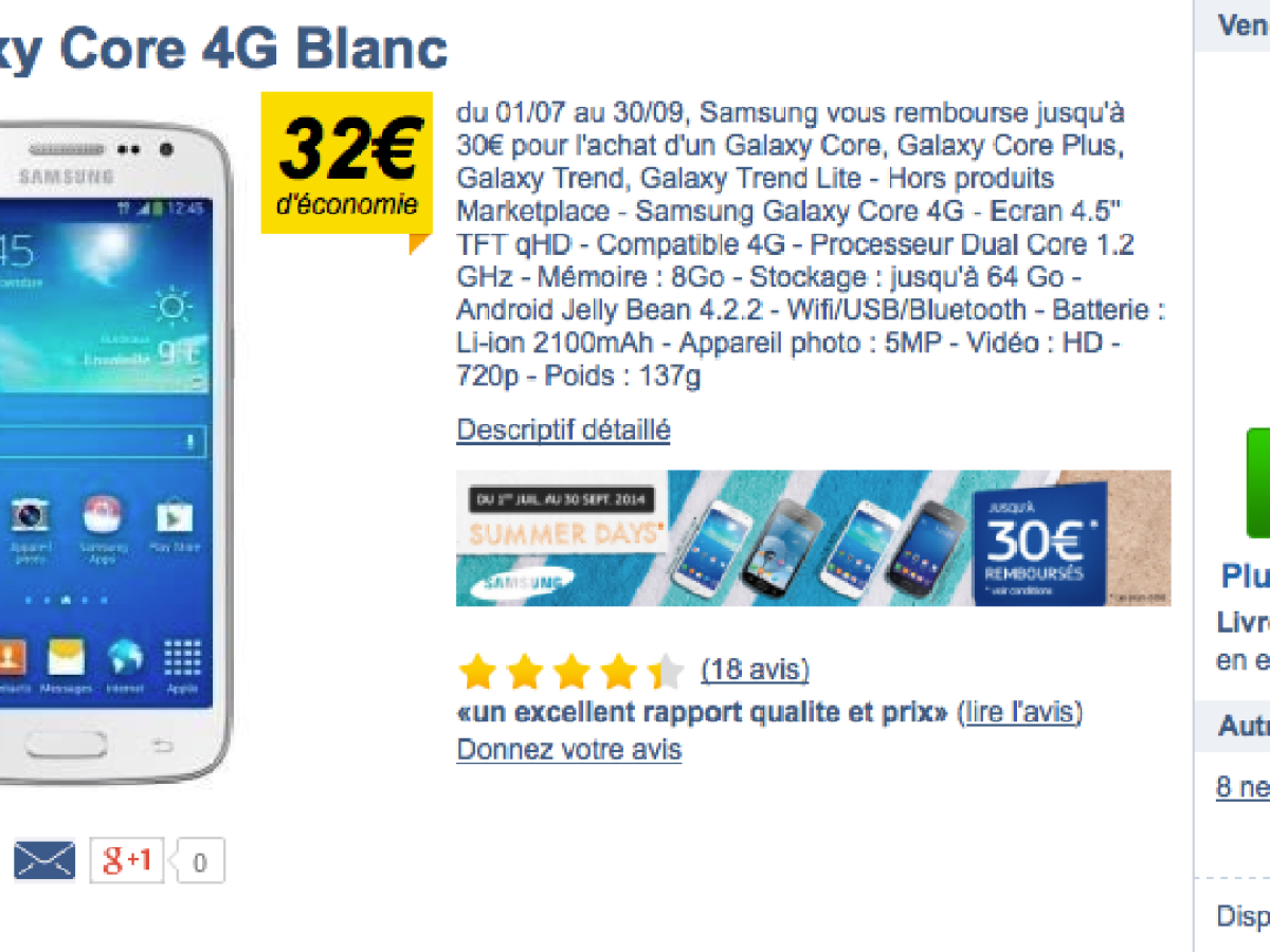 Soldes : le Samsung Galaxy Core 4G à moins de 160 euros !
