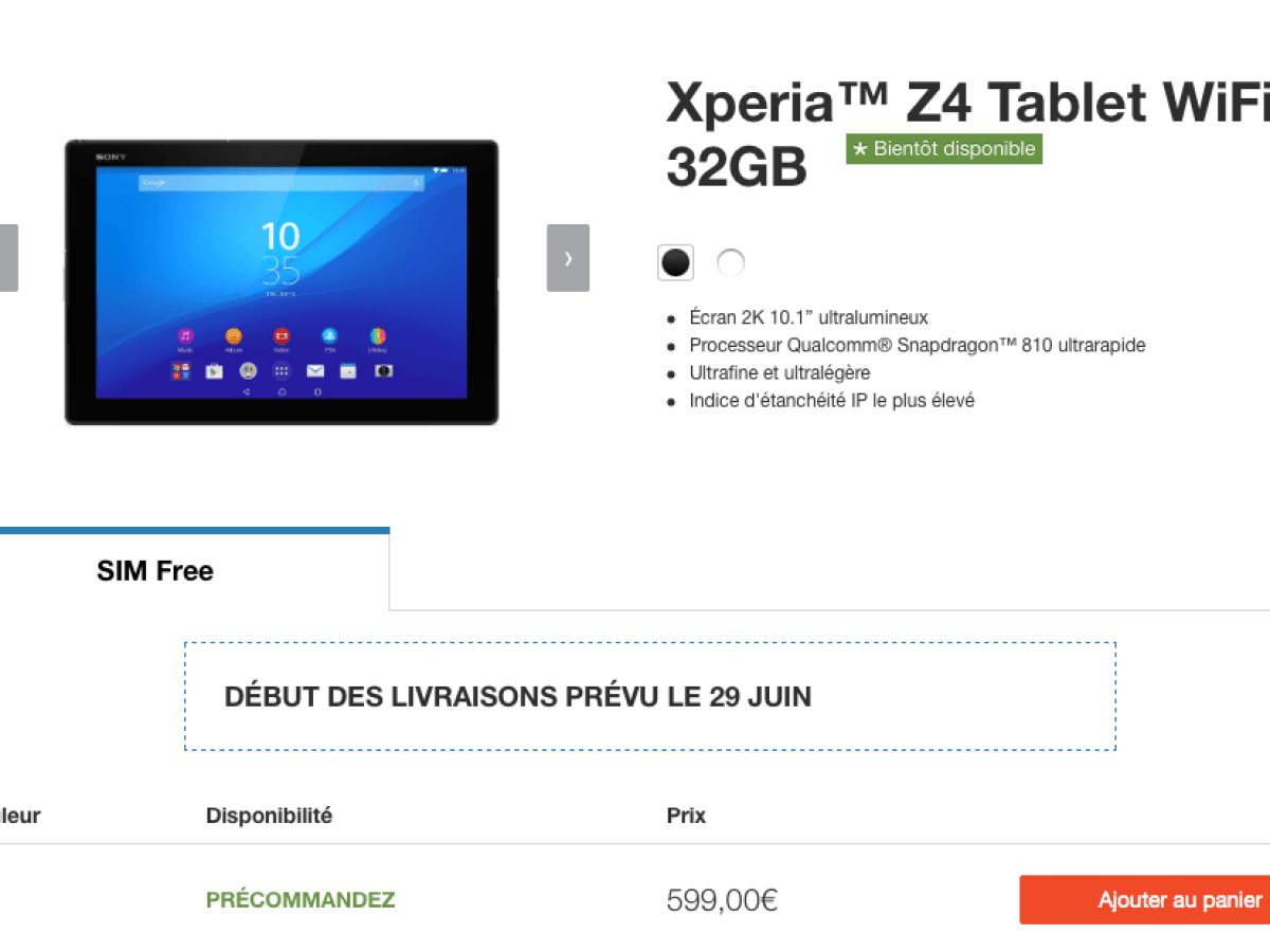 Sony Xperia Z4 Tablet : les livraisons sont encore repoussées
