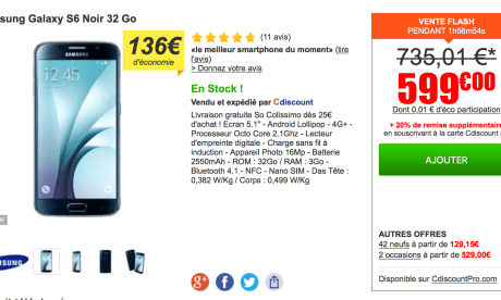 Bons plans flash : Galaxy S6 à 599 euros, LG G4 à 461 euros et HTC...