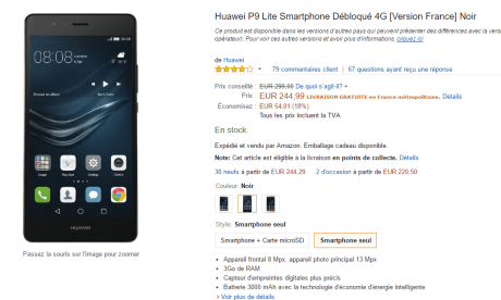 Huawei P9 Lite : une baisse de prix, près de 214 euros