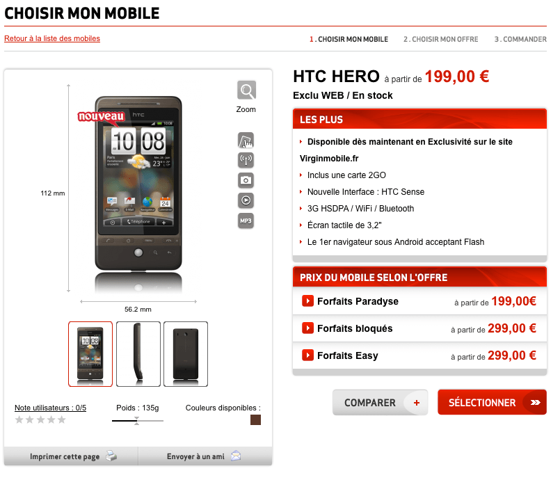 HTC Hero re-disponible sur Virgin Mobile, et il est plus cher !