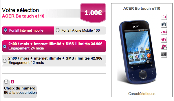 Afone Mobile, MVNO français, commercialise l’Acer beTouch E110 !