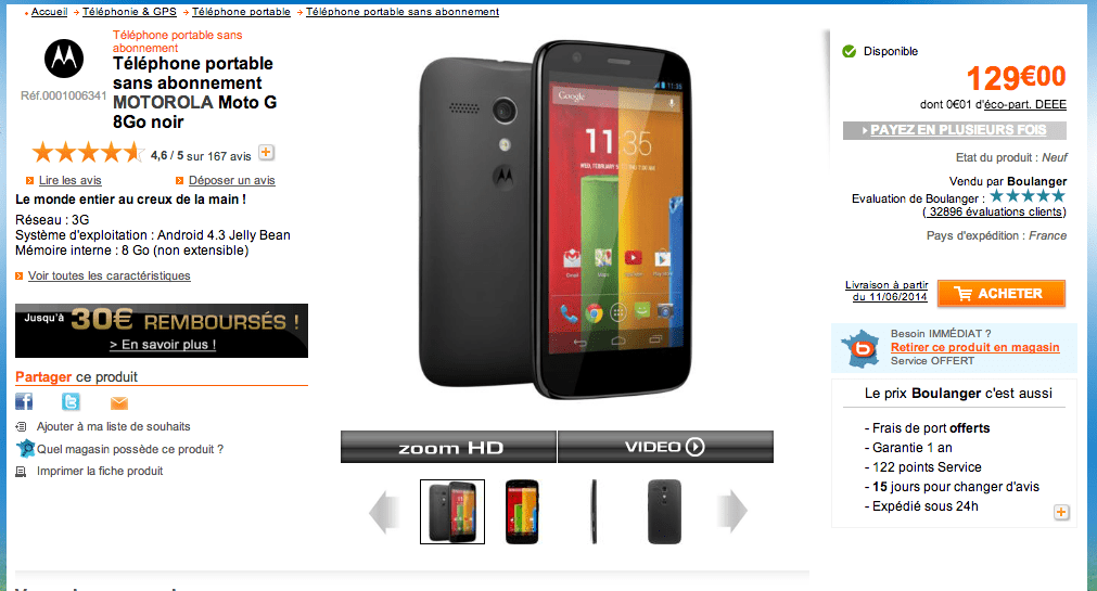 Bon plan : Motorola Moto G (8 Go) à seulement 94 euros