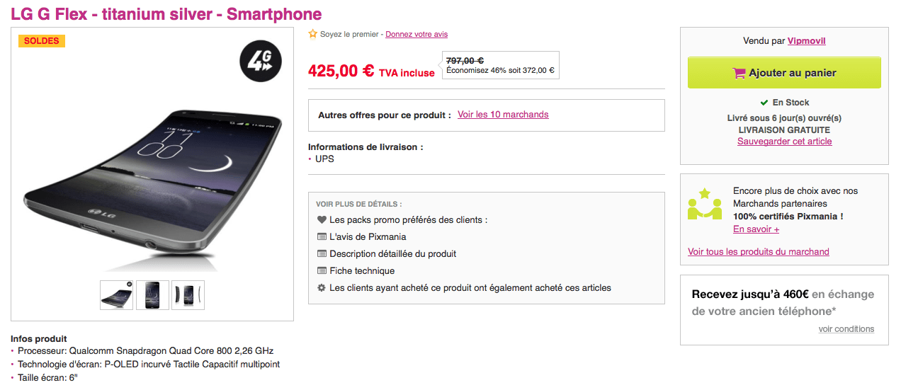 Soldes : le LG G Flex à 425 euros sur Pixmania