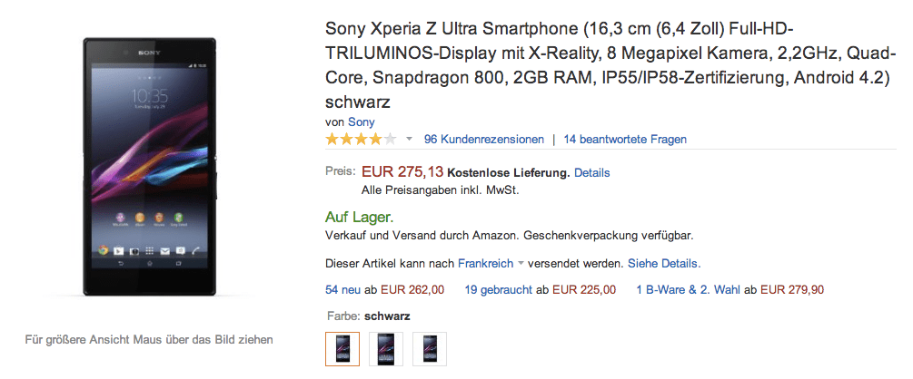 Bon plan : Sony Xperia Z Ultra à 277 euros