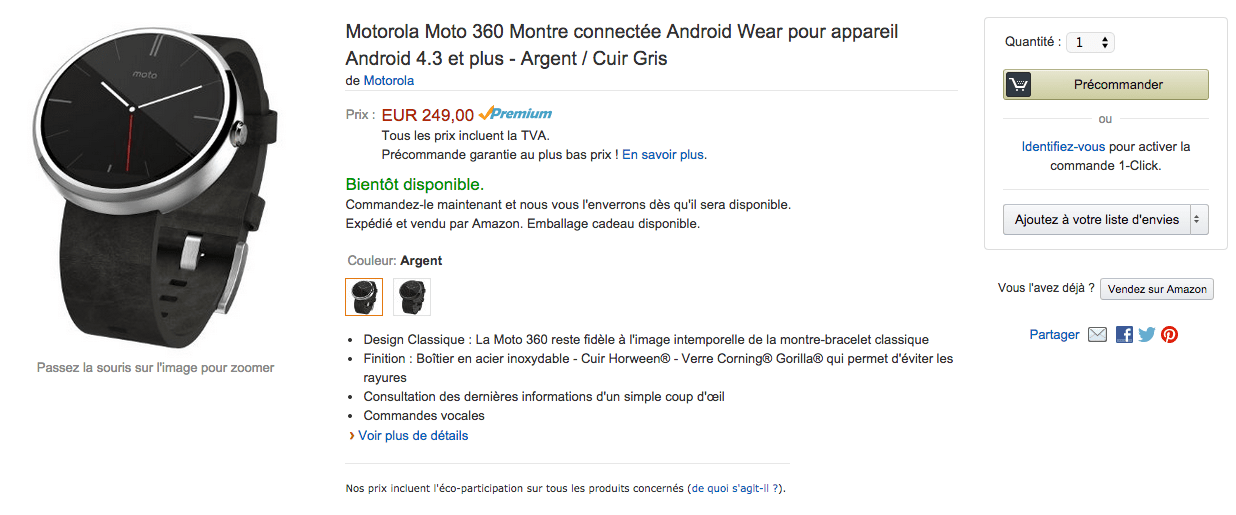 La Moto 360 en pré-commande sur Amazon à 249 euros
