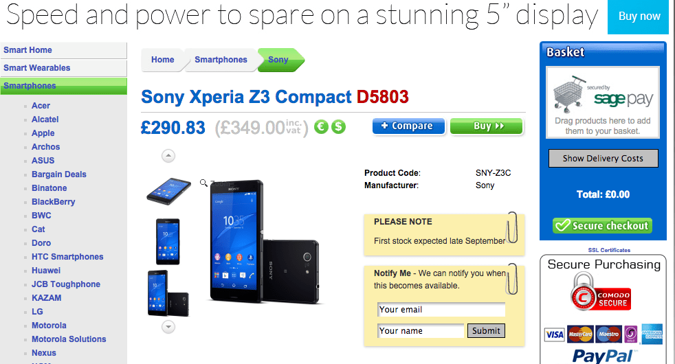 Xperia Z3 Compact : 439 euros au Royaume-Uni ?