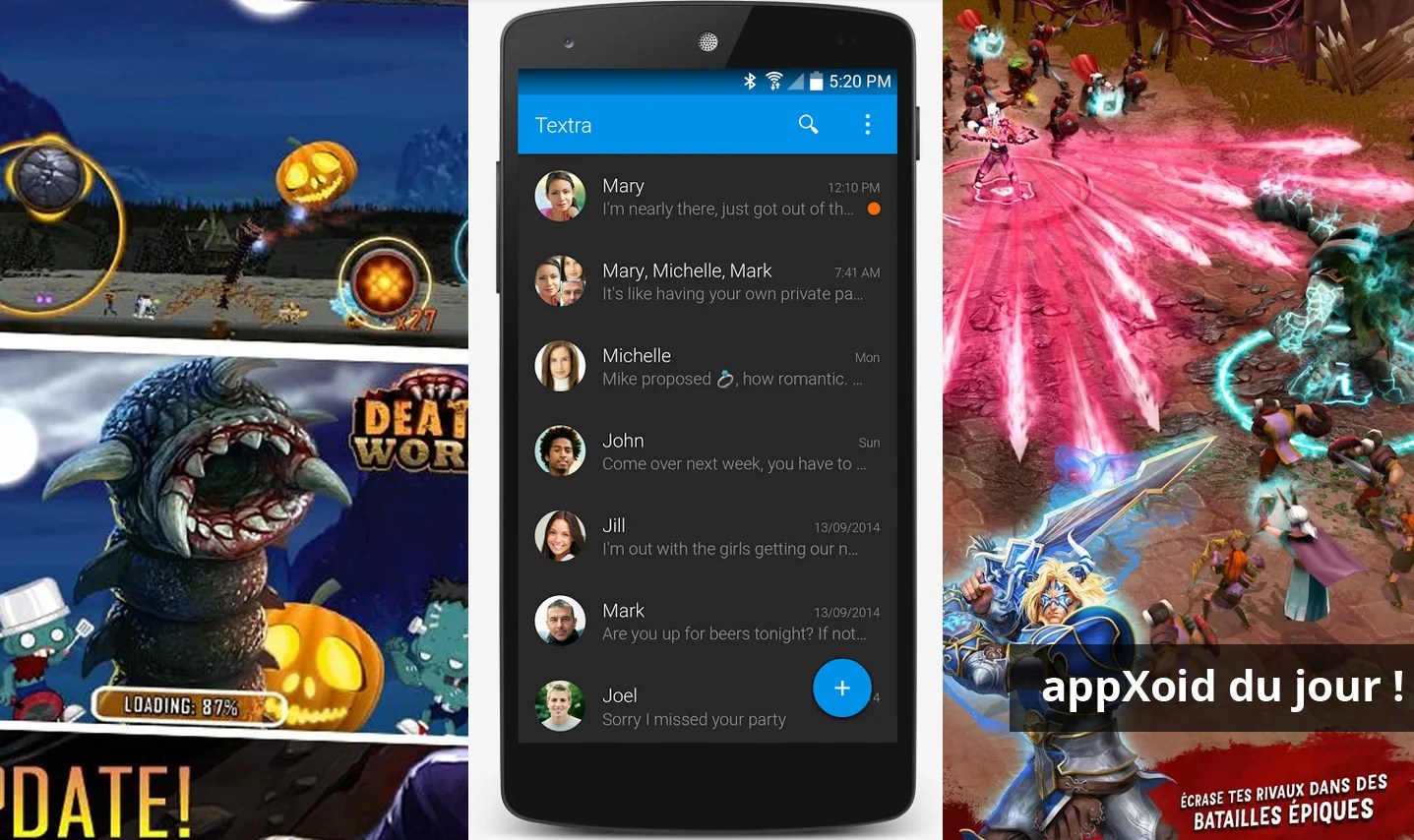 Les apps du jour : Death Worm, Textra SMS et Battle of Heroes