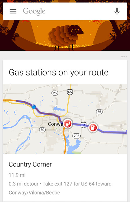 Google Now indique aussi les stations-service aux Etats-Unis