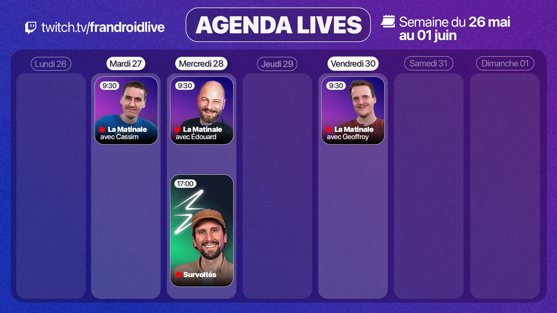 On se donne 4 fois rendez-vous sur Twitch cette semaine : le programme complet de Frandroid