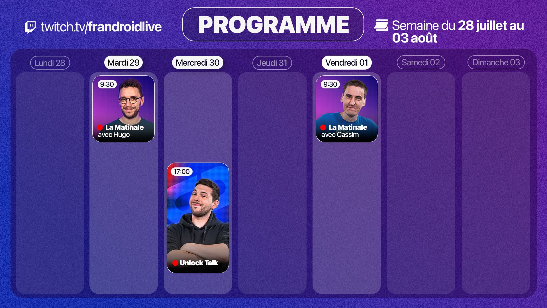 Unlock Talk avec PP Garcia et une double Matinale : juste ici, notre programme Twitch de la semaine