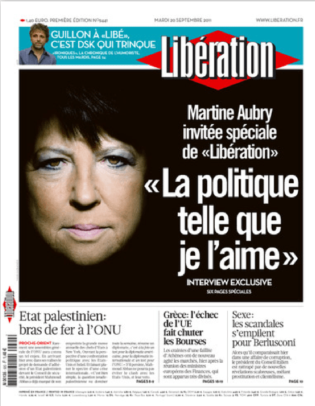 402270647 La Une de Libération avec Martine Aubry fait parler