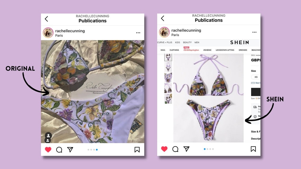 À gauche, le bikini de Rachelle ; à droite, celui de SHEIN.