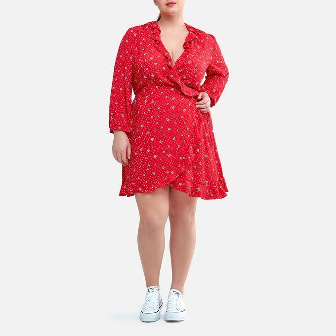 Robe portefeuille volantée, imprimé fleur, en 100% viscose, La Redoute Collections, 22,50€ au lieu de 49,99€.