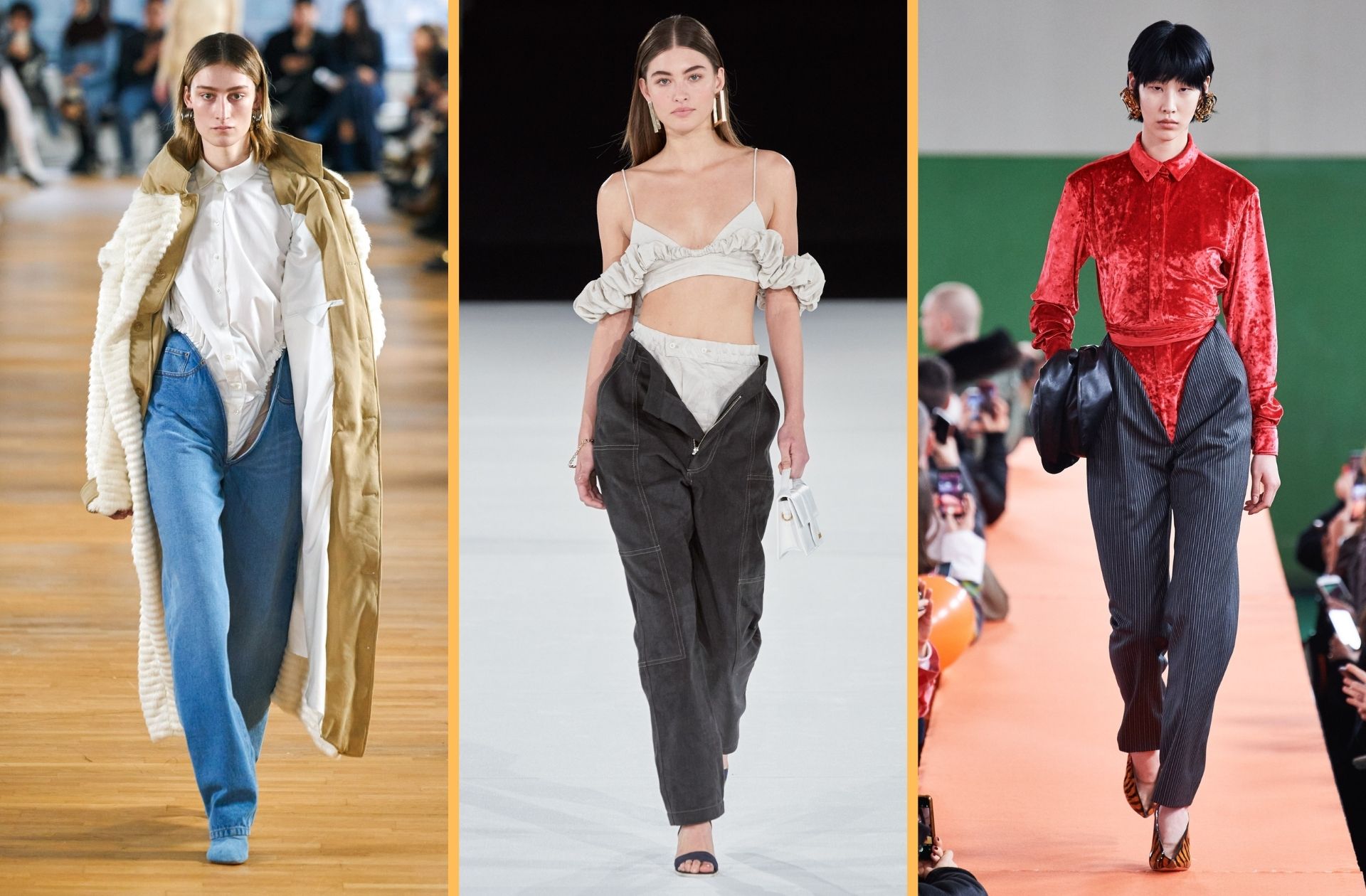 De gauche à droite, Y/Project automne-hiver 2020-2021 ; Jacquemus automne-hiver 2020-2021 ; Y/Project Pre-Fall 2020