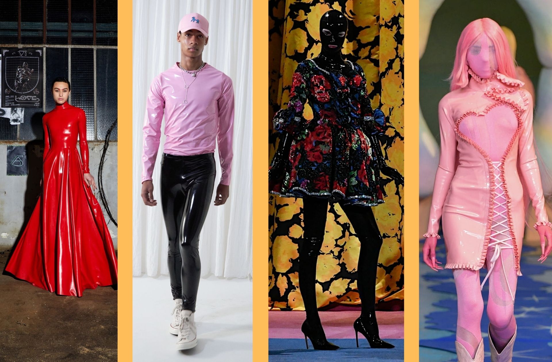 Des codes fetishwear chez les jeunes créateurs Arthur Avellano ; Lazoschmidl ; Richard Quinn ; Neith Nyer.