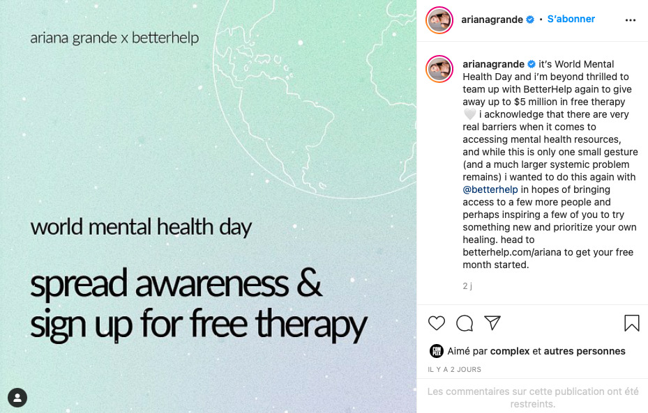 Le post d'Ariana Grande sur Instagram