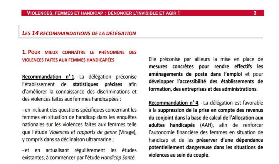 Rapport d’information Violences, femmes et handicap : dénoncer l’invisible et agir de la délégation aux droits des femmes