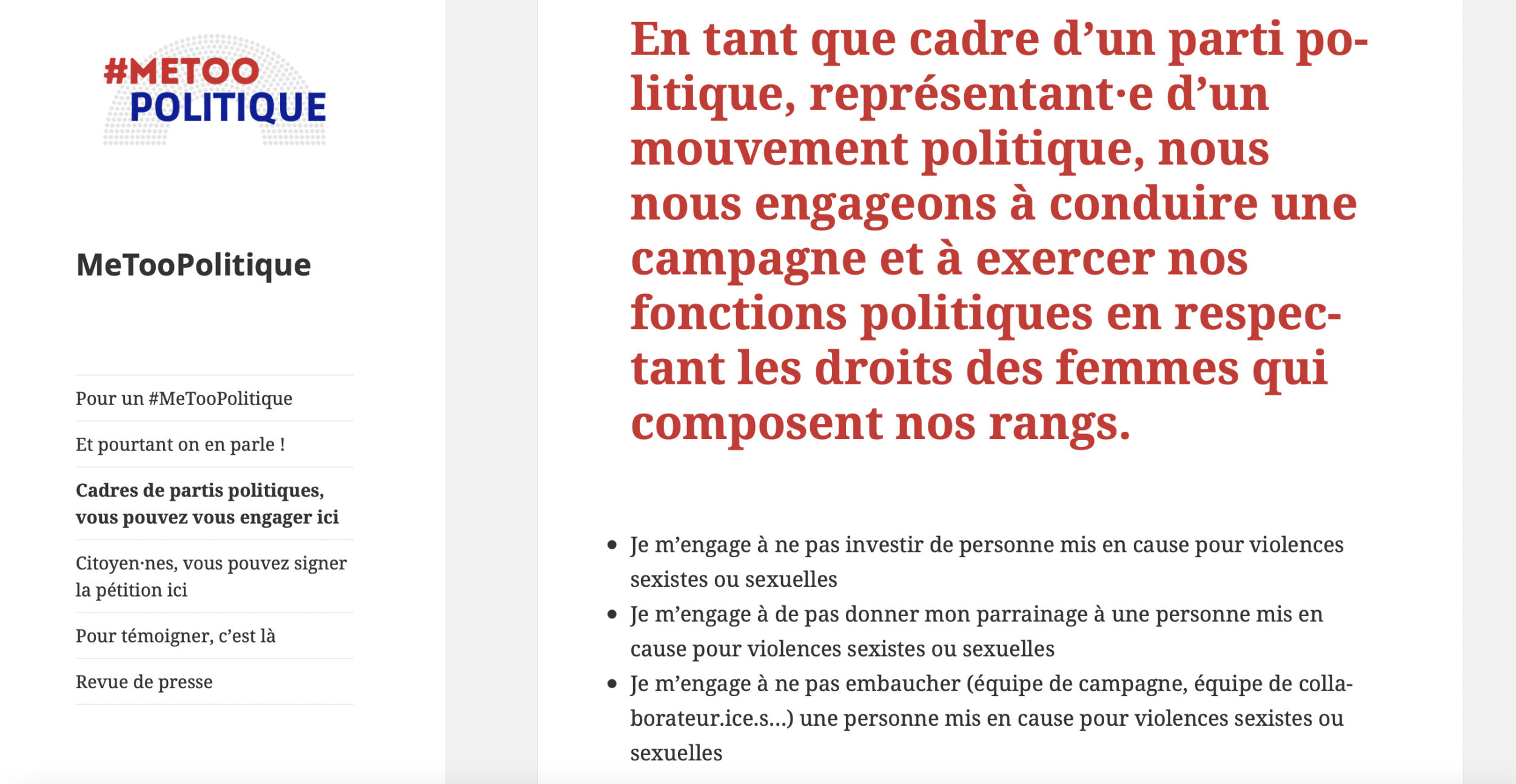 Engagement à signer sur le site metoopolitique.fr
