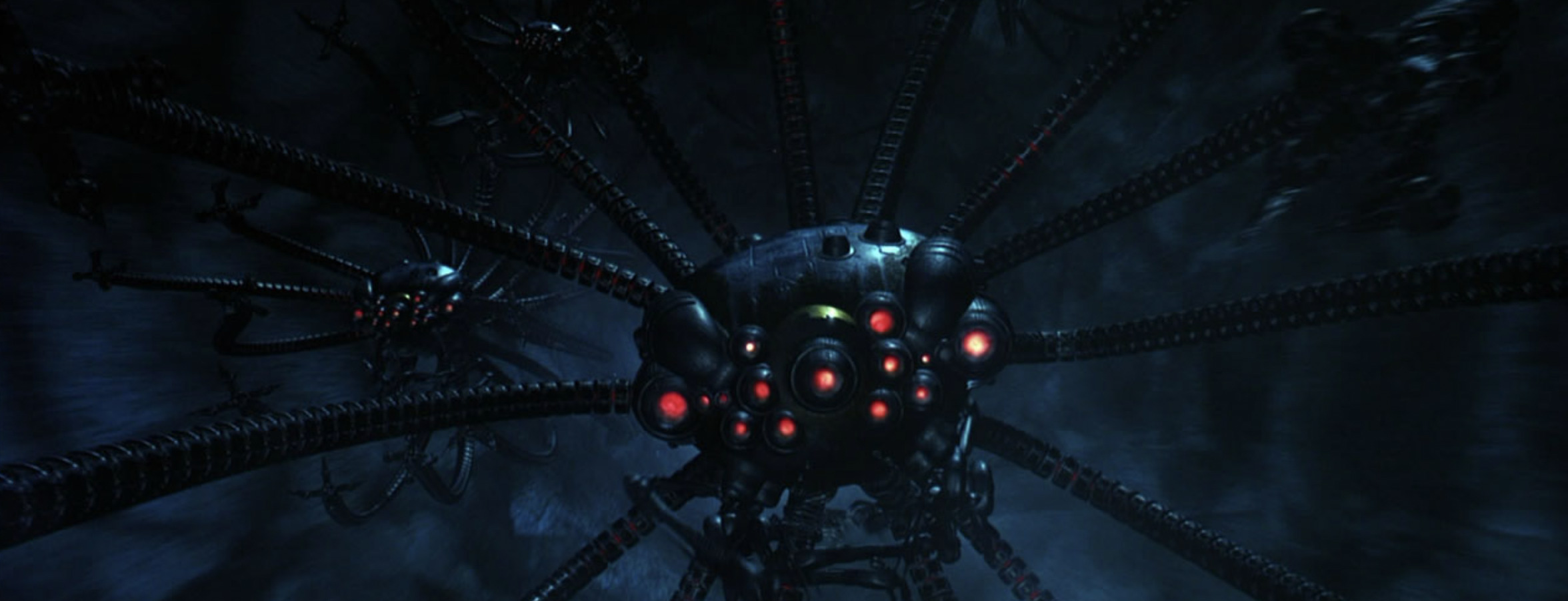 Les Sentinelles dans Matrix, des robots aux allures de pieuvres pourvus de tentacules métalliques.